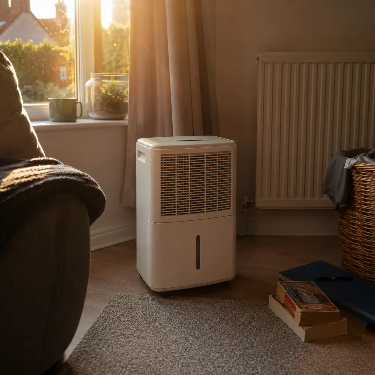 A dehumidifier running in a lived-in room