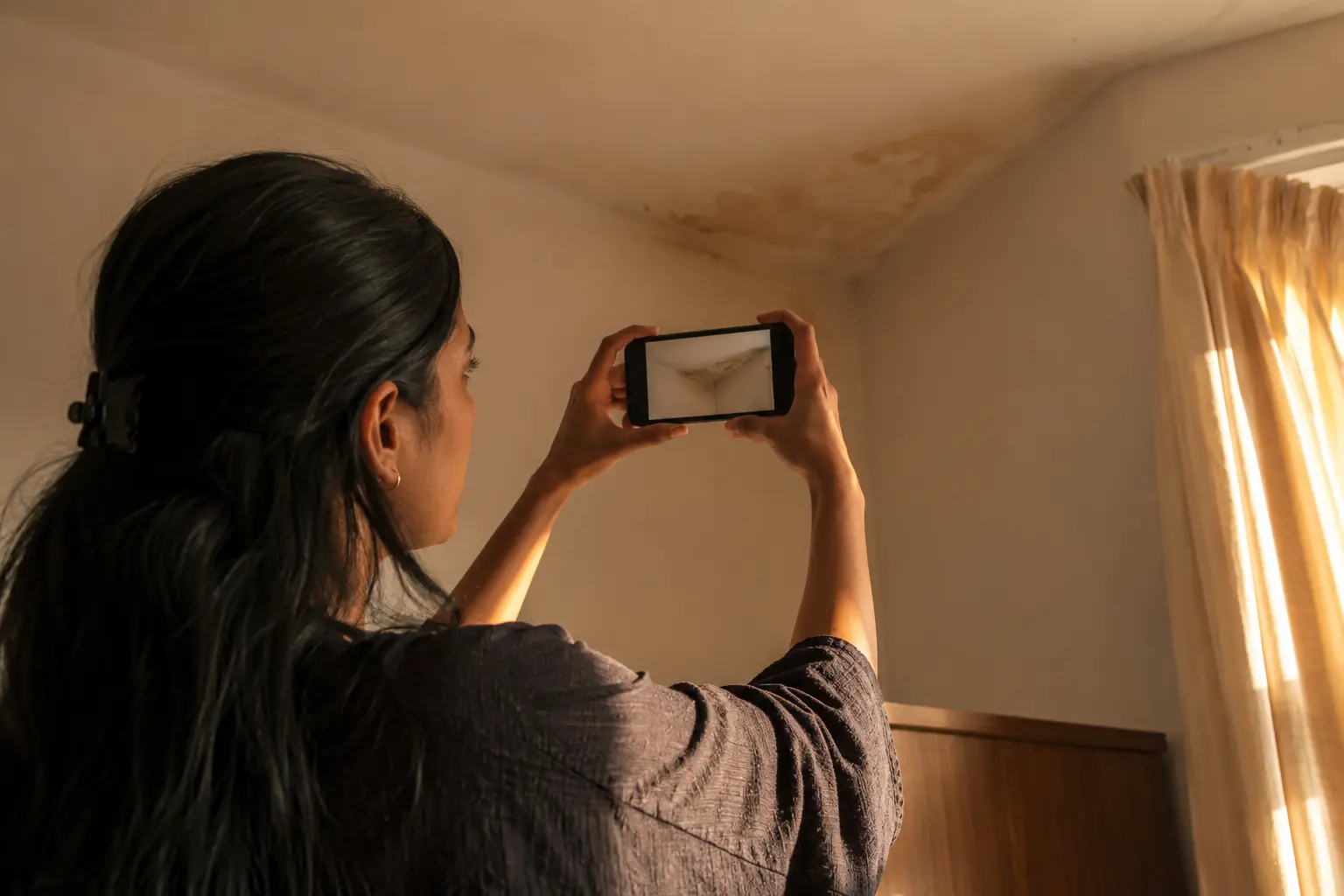 A phone camera framing a photo of a wall issue